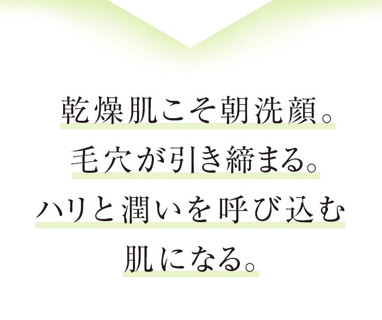 乾燥肌こそ朝洗顔。毛穴が引き締まる。ハリと潤いに満ちた肌になる。